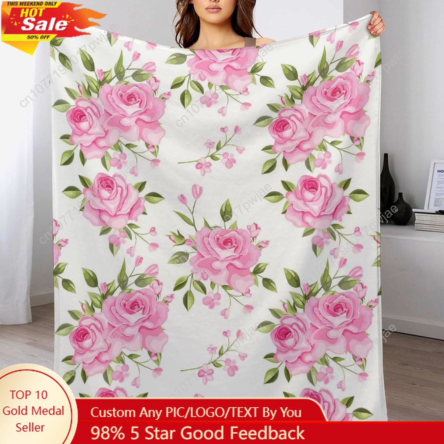 Home Textiles Usa - Одеяло с розовым цветком, цветочный декор,